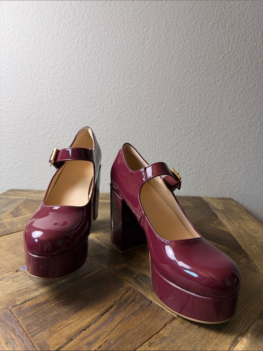 Size 7 Coutgo Patent Mary Jane Platform Heels in Burgundy